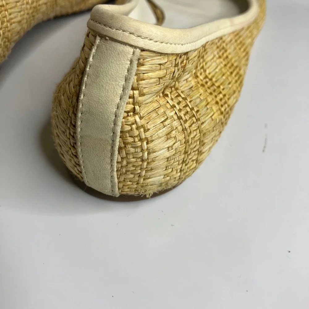Tory Burch tan cream Raffia ballet flats women's size 9 luxury casual